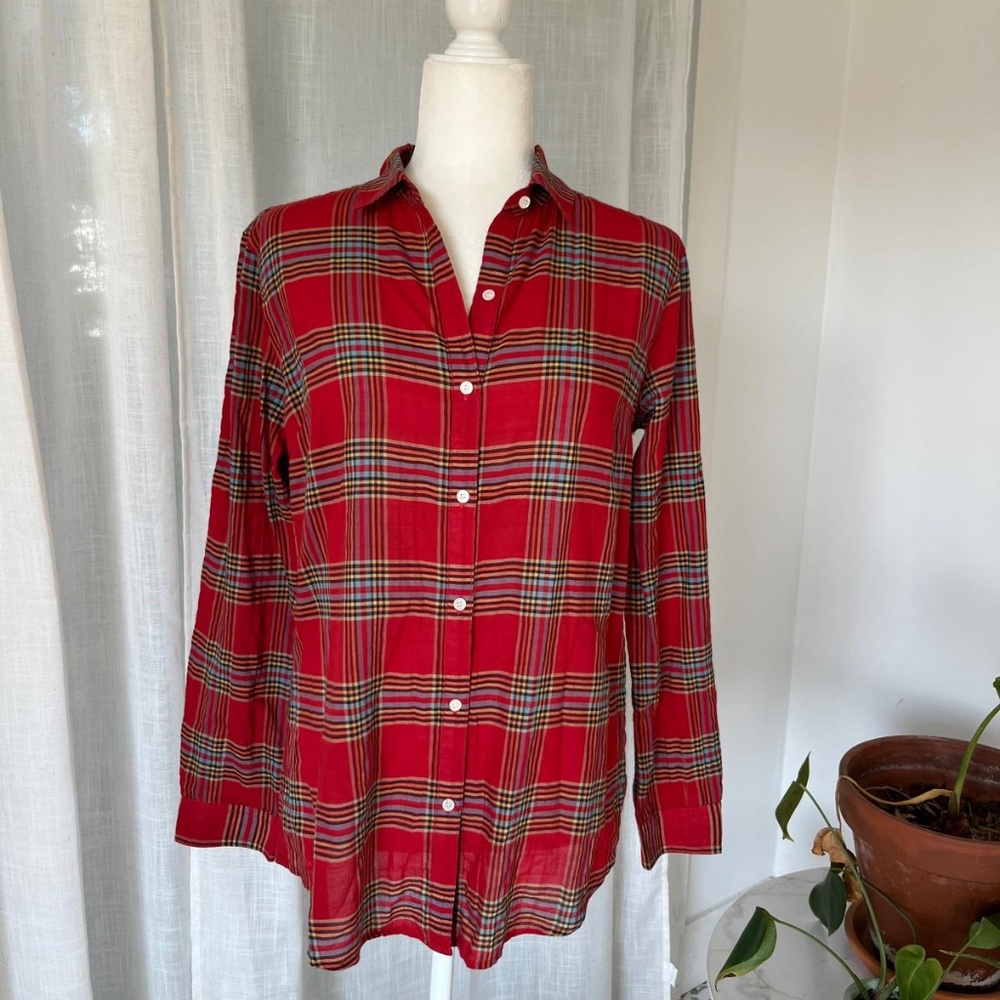 J. MCLAUGHLIN COTTON BUTTON-FRONT SHIRT – WOMEN’S SMALL – RED PLAID - Picture 2 of 6